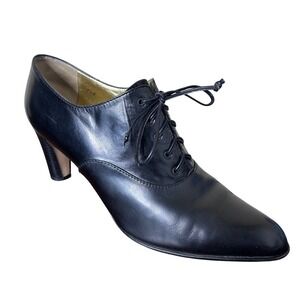 Walter Steiger Boots Size 9B Black Leather Lace Up Pointed Toe Block Heel Ankle‎